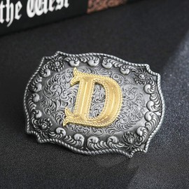 HUABOLA CALYN 2 Pieces Western Cowboy Belt Buckle Bolo tie Set for Men Golden Initial Letter ABCDMJR to Z Costume (D)