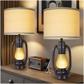 Vintage Lantern Table Lamps Set of 2 for Bedroom, Replaceable Night Light