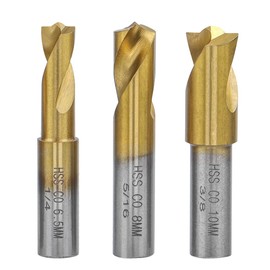 Mesee 3 Pieces Titanium Coated HSS CO Spot Weld Drill Bit Set, High-Speed Steel Cobalt Spot Welding Cutter Drill Bits Welder Remover Cobalt Tips Welding Cutting Accessory, 6.5mm/ 8mm/ 10mm