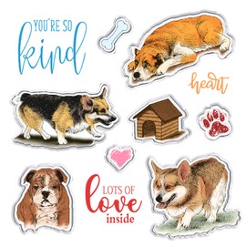 Greeting Words Dogs Background Stamps and Dies for Card Making, Pet Corgi Bulldog Words Cutting Die and Clear Stamps for Bullet Journal DIY Scrapbook Decoration Handmade Crafts Notebook