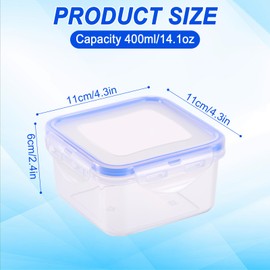 Kssvzz 6 Pack 400ml Square Food Containers with Lids Airtihgt, Plastic Reusable Snack Pots with Clip Lock, Leak-proof Small Storage Container Set Stackable for Yoghurt, Fruit, Snack