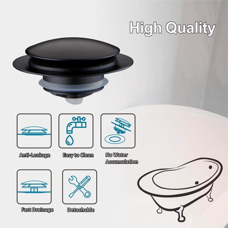 Black Tub Drain Stopper,Welsan Universal Pop Up Bathtub Stopper Replacement
