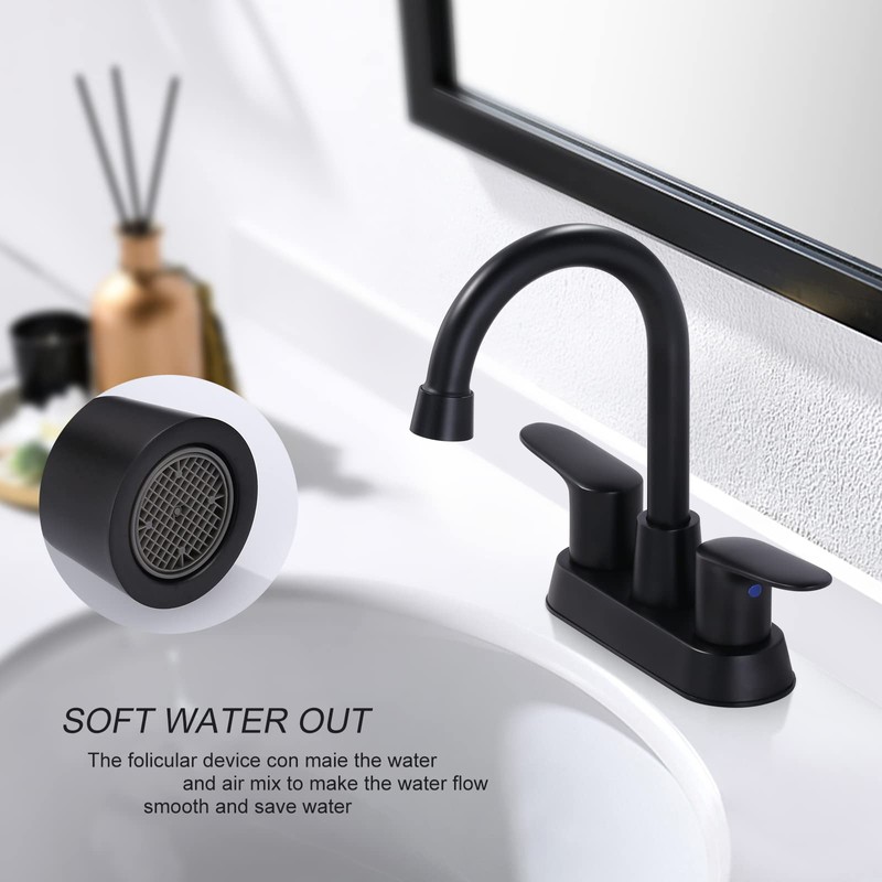 Matte Black Bathroom Faucet 3 Hole, 4 Inch 2 Handle