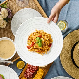 BZYOO BPA-Free Dishwasher Safe 100% Melamine Plastic Plate & Bowl Set Casual dining Indoor and Outdoor Dining Party (12 PCS Dinnerware set, Service for 4, white planet)