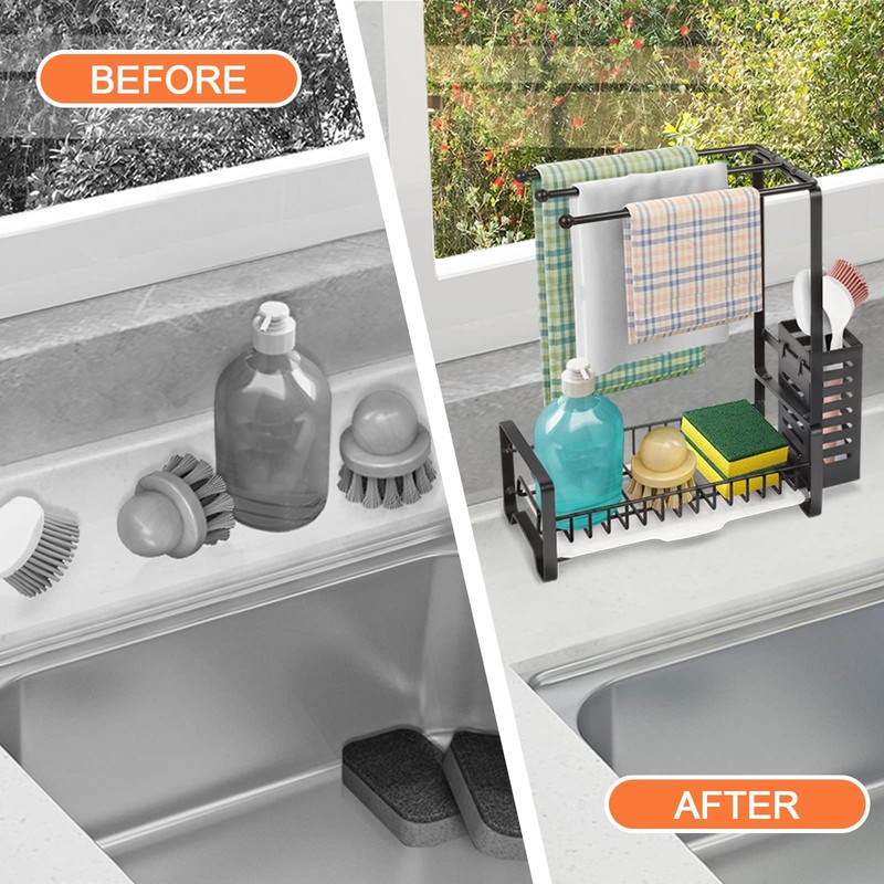 Mutool Sink Caddy Organiser, Sponge Holder with Drain Pan, Kitchen