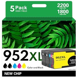 952XL - Cartuchos de tinta color negro, paquete combinado de 5 compatibles con HP 952 XL HP952 HP952XL a OfficeJet 8710 8720 7740 8725 8210 8715 8702 8740 7720 8730 8216 8700 Impresora Negro Cian