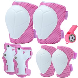 Inline Skates Children's Knee Pads 6-in-1 Protectors Inline Skates Boys and Girls Protectors for 3-8 Years Old Skating (Pink)