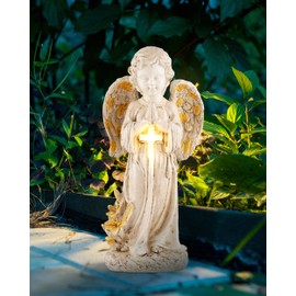 ATLIKE Solar Angel Statues for Outside Garden, 12" Solar Angel Figurines Lights for Cemetery, Yard, Pathway, Lawn Decor, Outdoor Guardian Angel for Memorial Gardens
