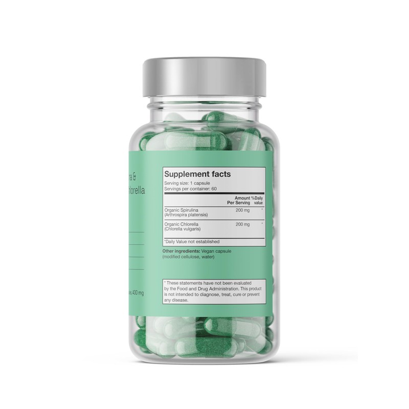 Noop Spirulina & Chlorella Superfood, 60 Capsules, Vegan and Third