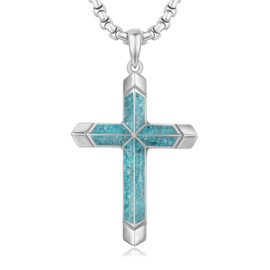 TwoAnts Cross Necklace for Men 925 Sterling Silver Western Turquoise Cross Pendant Necklace Gothic Christian Jewelry Gifts for Women