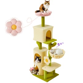 Erinnyees Flower Cat Tree, 55.1 Inches Cat Tower, Sturdy Kitty Tree Tower with Scratching Post, Condos, Soft Hammock, Flower Perch, Multi-Level Modern Kitty Activity Center
