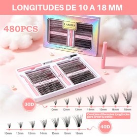 HEYMKGO Kit de Extensiones de Pestañas en Racimo 480 Piezas 30D/40D 10-18mm