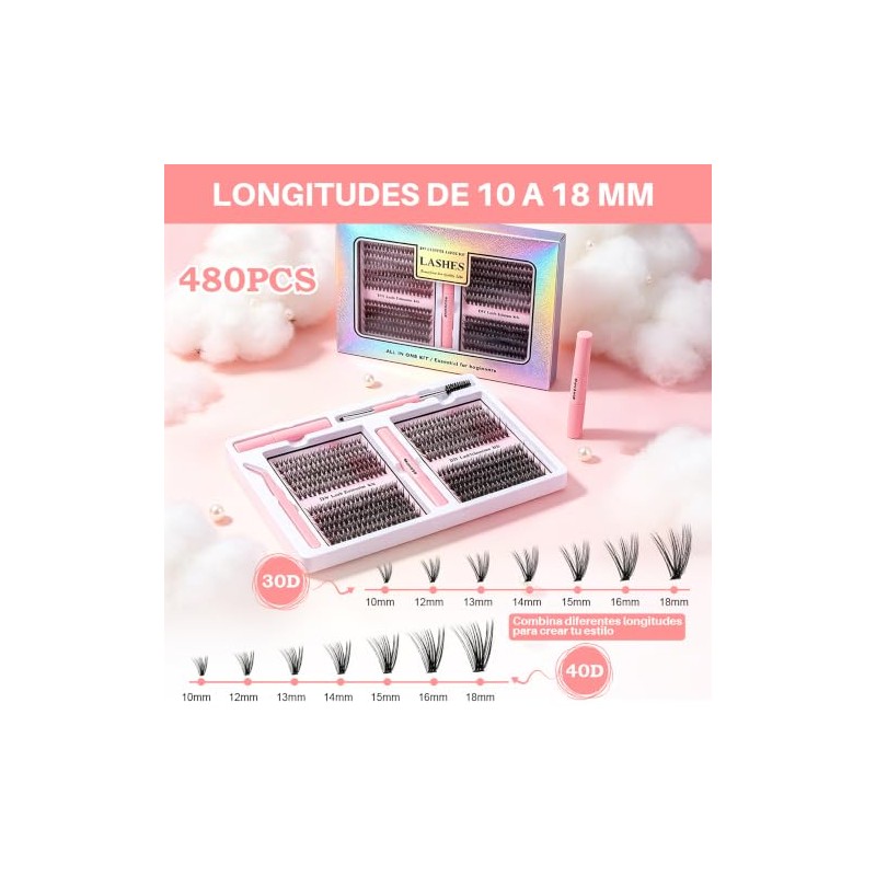 HEYMKGO Kit de Extensiones de Pestañas en Racimo 480 Piezas