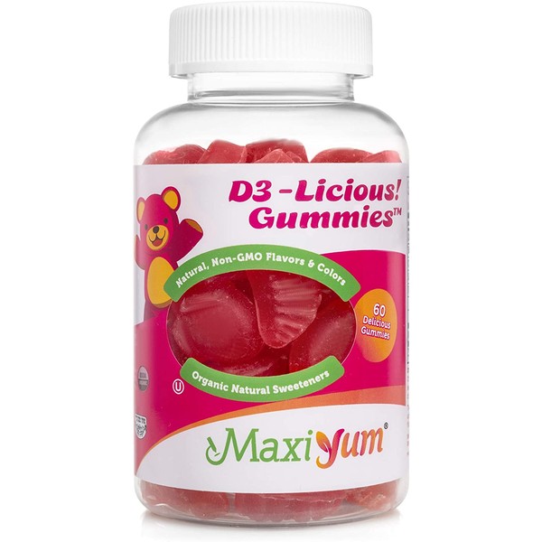 Maxi Health Vitamin D3 1000iU Flavor Supplement for Kids and Adults, Gummies Cherry, 60 Count