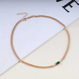 Inilbran Boho Emerald Necklace Choker Vintage Square Green Crystal Necklace Green Emerald Choker Necklace Punk Gold Curb Chain Necklace Jewellery for Women and Girls