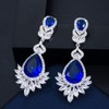 CWWZircons Big Blue Long Dangle Wedding Earrings for Brides Waterdrop