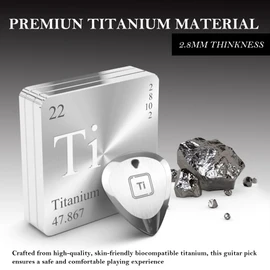 Ti-Geek Premium Titanium Guitar Pick 2.8mm Thickness, Metallic Silver for Metallica, Bass, Electric Guitar No-Slip Grip, Wrist Band, Lifetime Durability - Perfect for Guitar lover