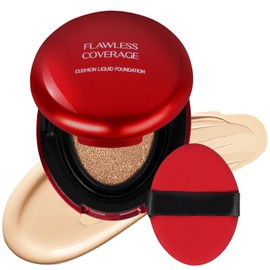 LOPHE Cushion Foundation, Red Shell Natural Full Coverage Cushion Foundation, 24 Hours Long-Lasting Makeup, Waterproof, Moisturizing, Clear Concealer, Suitable for All Skin Types(02#SHELL BEIGE)