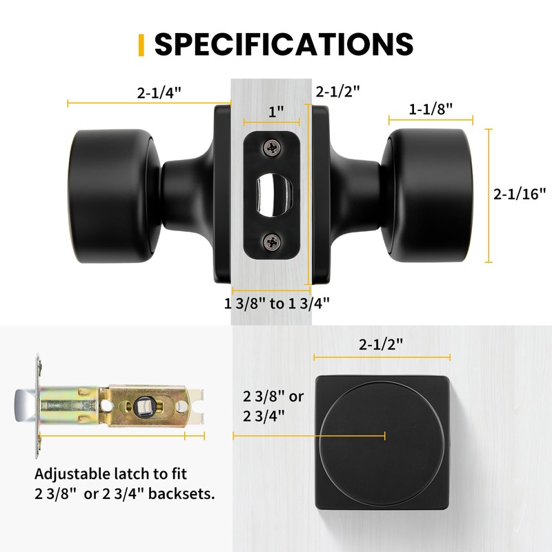 goldenwarm Matte Black Closet Door Knobs, Passage Door Knobs Interior