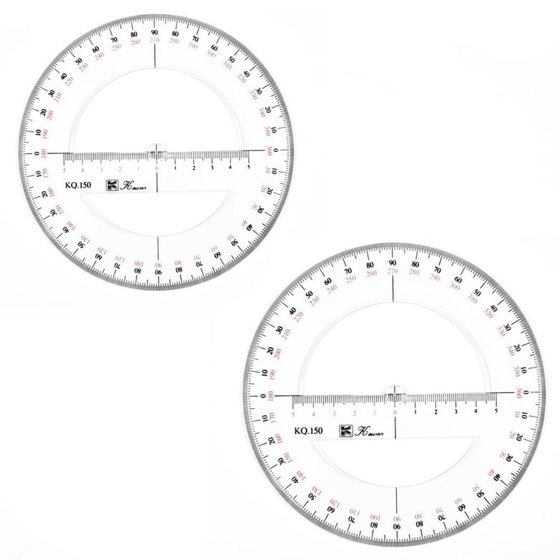 360 Degree Plastic Protractor, Circle Measuring Scale Math Ruler for