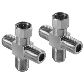 Poppstar 2 x Satellite TV Coax Splitter Cross Piece (3 x F-Female to 1 x F-Connector (6-Point Nut)) Antenna Splitter Adapter for Coaxial Cable, Antenna Cable, Silver