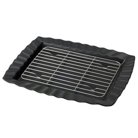 TAMAKI T-960653 Cooler Dish, Black, Width 10.9 x Depth 9.9 x Height 0.8 inches (27.7 x 22.7 x 2 cm), Dishwasher Safe, Dish, Square, Frying, Tableware, Pottery, Lunch Plate, with Net