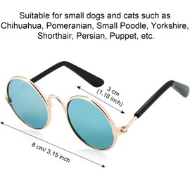 6 Pieces Cat Sunglasses Funny Pet Sunglasses Small Dog Sunglasses Classic Retro Circular Pomeranian Sunglasses Eyewear Photos Props Accessories Cosplay Glasses Black and Mix Reflective Color