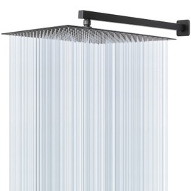 HarJue Shower Head with Extension Arm, High Pressure Square with ShowerArm, Stainless Steel Rainfall-Waterfall Full Body Coverage (16'' Shower with 20'' Arm, Matte Black)