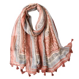 FAIRYGATE Scarves for Women Neckerchief Head Scarf with Tassels Scarf, pink