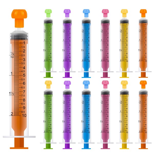 14 Pack 10ml Plastic Colourful Syringe with Cap, Reusable No