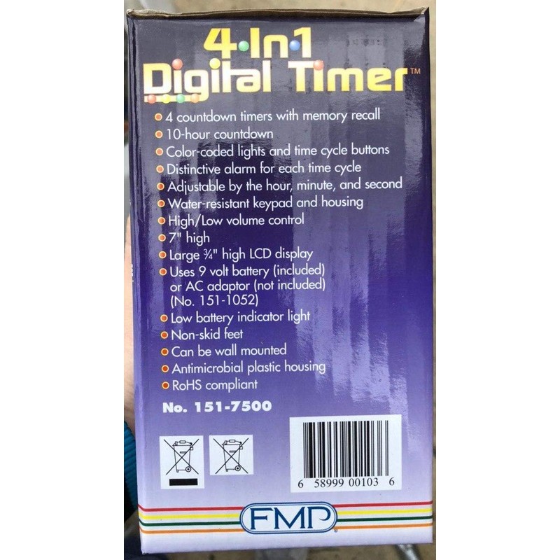 FMP Digital 4 Channel Commercial Kitchen Countdown Timer, Water Resistant,