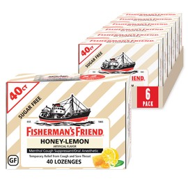 Fisherman's Friend Fisherman's Friend Cough Drops, Cough Suppressant and Sore Throat Lozenges, Sugar Free Honey-Lemon, 5.52mg Menthol, 240 Drops (6 Packs of 40)