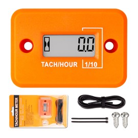Nine-Rong Self-Powered Tach Hour Meter Digital LCD Inductive Tachometer Timing RPM Measuring Waterproof Design,for Gas Engine Lawn Mower Motorcycle Snowmobile Generator(2 Stroke)(Orange)