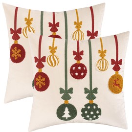 Tosleo Set of 2 Christmas Velvet Cushion Covers Colourful Bells 45 x 45 cm Winter Cushion Covers Gifts Interior Soft Pillowcase for Sofa Living Room Bedroom Chair Garden Home