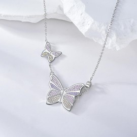 EUSJ 925 Sterling Silver Butterfly Pendant Necklace for Women 18’’+2’’ Chain Multi-color Gemstone Butterfly Jewelry Gifts for Daughter Mom-Colored Gems