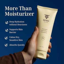 Beef Tallow Moisturizer 7oz Unscented – Grass-Fed Tallow Face & Body Cream with Manuka Honey, Colloidal Oat & Hyaluronic Acid for Dry, Sensitive, Irritated Skin – Natural Hydrating Balm