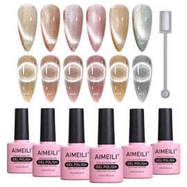 AIMEILI Cat Eye Gel Nail Polish Soak Off U V LED Hema Free Gel Polish Colors for Nail Art DIY Gel Nail Manicure Kit Set Of 6pcs X 10ml - Kit Set 49