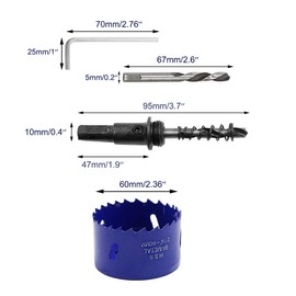 ZXHAO 2 3/8 inch 60mm Hole Saw, 1 1/4 inch Cutting Depth HSS Bi-Metal Hole Cutter with Hex Shank Drill Bit Adapter for Wood Cornhole Boards Plastic Drywall Fiberboard