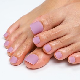 ASONRL 28Pcs Press On Toenails, Short Matte Effect Toe Press On Nails Solid Full Cover Fake Toenails Reusable Glue On Toe Nails for Women, Taro Purple