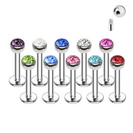 Forbidden Body Jewelry 16g 8mm Surgical Steel Ferido Crystal 4mm Top Cartilage & Labret Stud (Choose Color), Crystal,