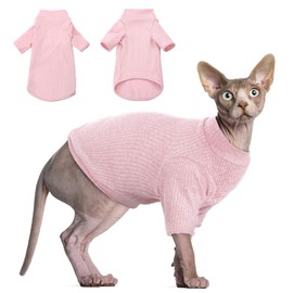 DENTRUN Sphynx Hairless Cats Shirt Pullover Kitten T-Shirts, Breathable Cat Wear Turtleneck Sweater Adorable Cat's Clothes Vest Pajamas Jumpsuit