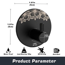 Ualtar 4 Pack Round Adhesive Steel Hooks, Self AdhesiveWall Mounted Hanger for Hanging Coat, Hat, Towel, Robe, Key, Clothes (Black, L-Shaped Hook)