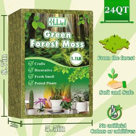 Halatool 1.1LB Green Moss for Potted Plants, 25QT Orchid Moss Potting Mix, Forest Moss for Indoor Plants, Indoor Potting Plant Moss for Repotting Terrariums Garden Reptiles