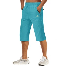 TACVASEN Men's Military-Style Elastic Capri Shorts Ripstop Cropped Pants Zipper Pockets Quick Dry Shorts Below Knee Shorts Relaxed Fit Pants Lake Blue, 40