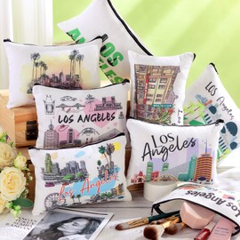 Reginary 12 Pcs Los Angeles Souvenirs Canvas Cosmetic Bag Watercolor Los Angeles City Souvenir Gift Women Travel Gifts Grocery Christmas Party Favors