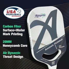 Amoswiz Carbon Fiber Pickleball Paddle, Edgeless Pickleball Paddle with Water Mark Printing Surface & Aero Throat Design, USAPA Approved Pickle Ball Paddle Set, 20MM Honeycomb Core Racket