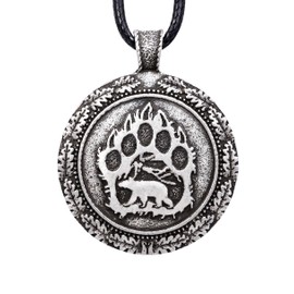 HAQUIL Bear Paw Necklace, Viking Bear Paw Medallion Pendant, Faux Leather Cord, Viking Bear Jewelry Gift