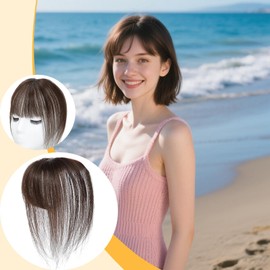 Clip on Bangs for Women | Invisible Human Hair Toppers for Women - Natural Adjustable Cover Wig Hairpiece Breathable Hairpin Topper for Styling Cosplay Hairloss Daily Balding