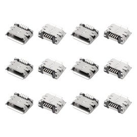 uxcell 12 Pcs Micro USB Type B Female Connector 180 Degree 5-Pin Micro USB Connector Socket SMT Solder Connector