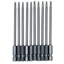 COMOK 10 Pieces 1/4 Inch Hex Shank T10 100mm/3.94 Inch Extra Long Magnetic S2 Steel Torx Security Head Screwdriver Drill Set Bits